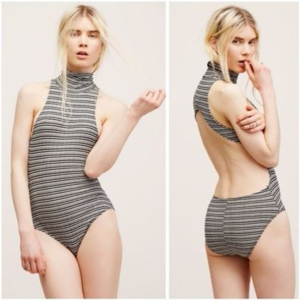 Free People Striped Backless Turtle beck bodysuit